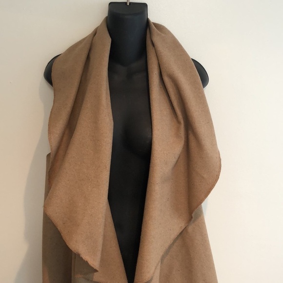 HIPSTER Row Wool Blend Cardigan Vest taupe beige brown sleeveless drape cardigan - Picture 2 of 7